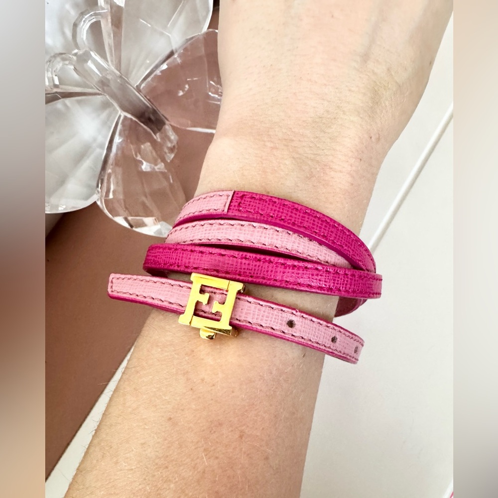 Pink Fendi Leather Wrap Bracelet / Belt